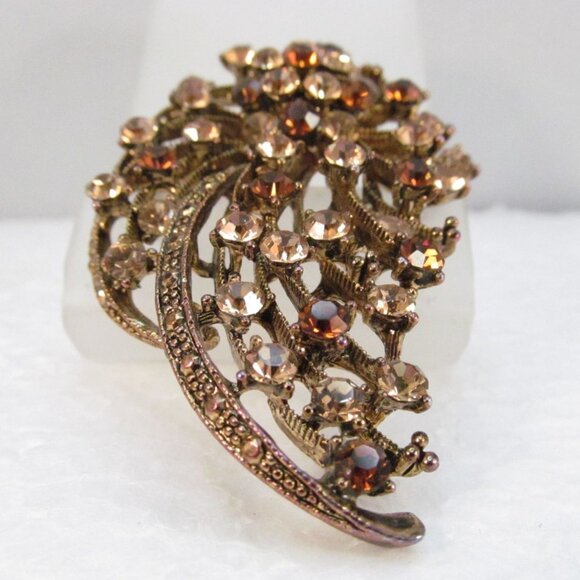 Brown Topaz Rhinestone Floral Combo Pendant Brooch - Picture 8 of 14